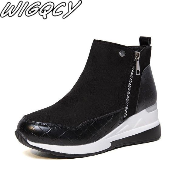 

boots 2021 women fashion winter ankle waterproof round toe wedges snow warm women's sneakers work non-slip female shoes, Black