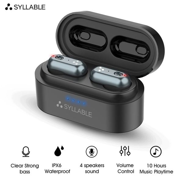 

syllable s101 tws headphones 4 speaker sound strong bass of qcc3020 chip 10 hours headset noise cancelling s101 volume control