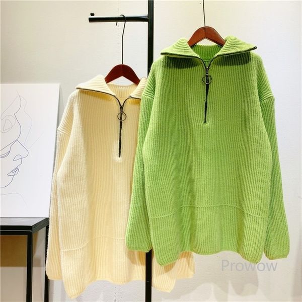 

knits half open collar sweater lazy oaf pullovers women autumn winter thick knitwear long, White