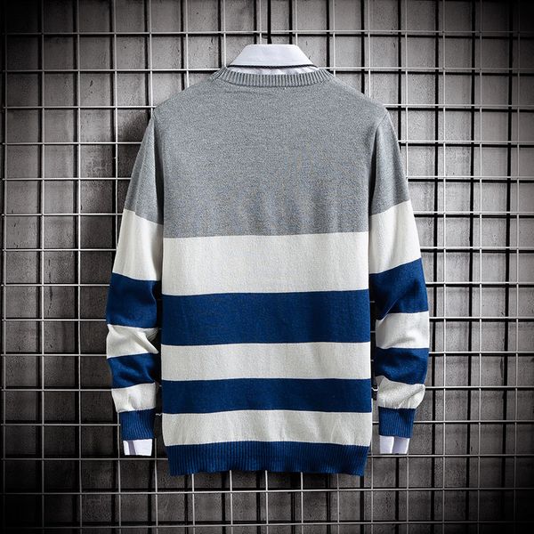 

men's sweaters casual slim sweater men brand knitted pullovers fashion hip hop streetwear autumn winter mens o-neck striped l, White;black
