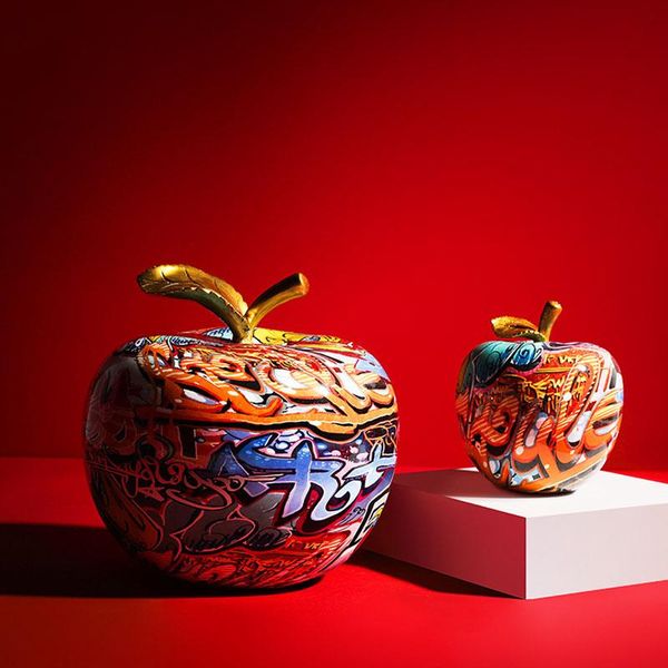 

decorative objects & figurines nordic resin painting graffiti apple fruit sculpture ornaments creative figurine art statue crafts decoration