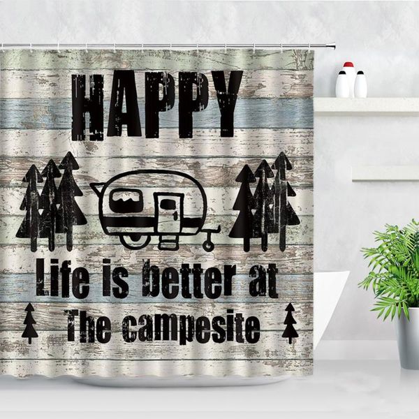 

shower curtains vintage camping retro old wooden board backdrop text creative bathroom decor waterproof cloth bath curtain hooks