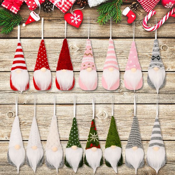

christmas decoration tree pendant faceless rudolph with knit hat garden gnome plush toy doll stuff table ornament xmas gift party decor, Blue