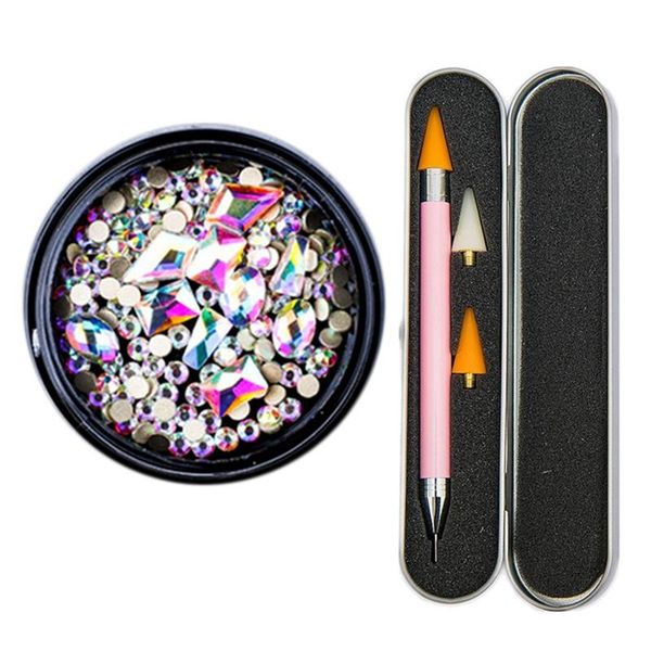 

nail art kits 1 set mixed 3d rhinestones gems jewelry colorful & dual-ended wax studs beads pen tool