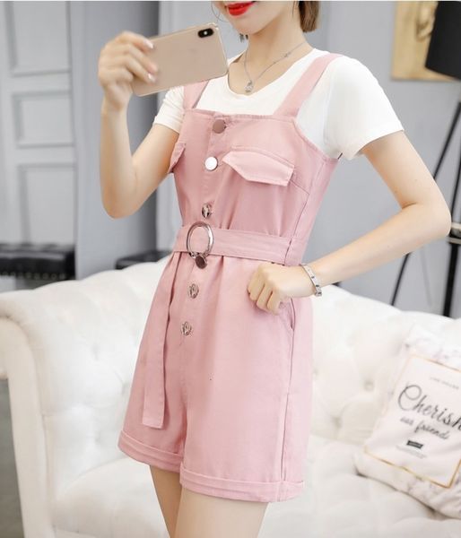 

women's jeans female loose casual denim playsuits single pocket breasted short overalls blue women's fashionable clothes with a be