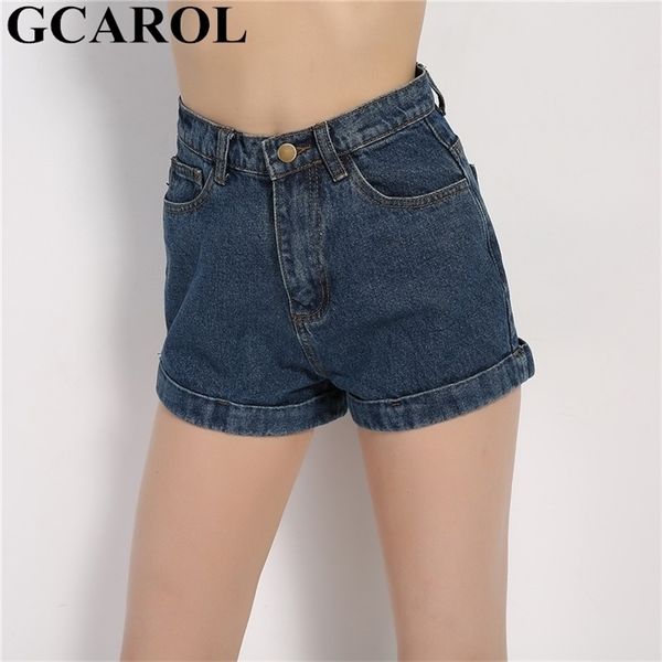 GCAROL Pantaloncini di jeans da donna Vintage Jeans a vita alta con risvolto Casual Street Sexy Summer Spring Classic 210724