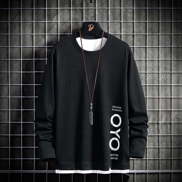 

long sleeve t-shirt men's spring summer autumn 2021 korean fashion versatile cotton round neck with undercoat, Black