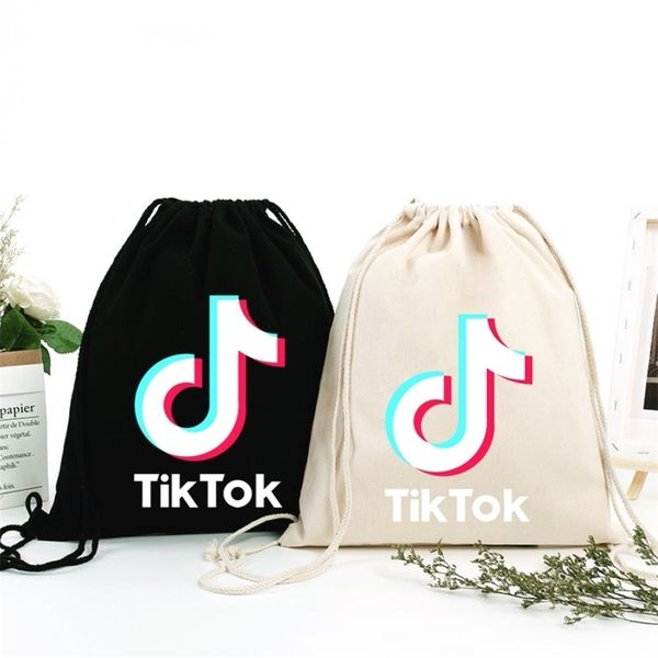 

tiktok kids drawstring bag backpack pocket rope shoulders shopping backpack training for boys girls black white sports bags g36l6zl