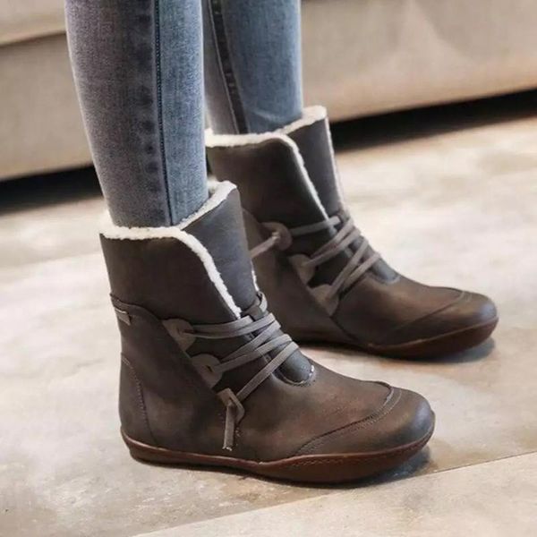 

boots women's shoes 2021 women winter ankle snow boot with warm plush ladies flat platform large size botas mujer, Black