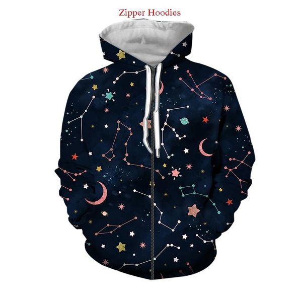 

men's hoodies & sweatshirts jumeast men women 3d female coat streetwear starry sky stars moon long sleeve jacket sport pullover spirng, Black