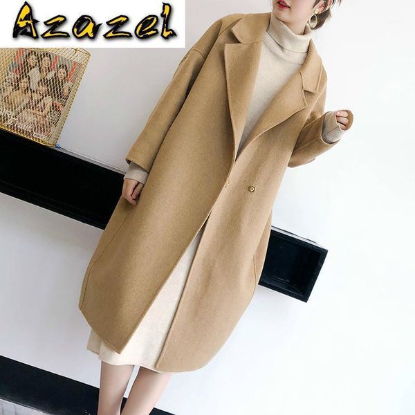 

women's wool & blends yolanfairy 100% women long jacket spring autumn korean coats female oversized coat 2021 casaco feminino wbs-015 k, Black