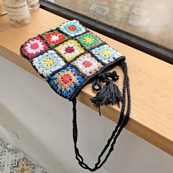 

evening bags lady knitting gypsy bohemian boho chic aztec tote bag women crochet woolen open shopper handle 2021 female daily handbag