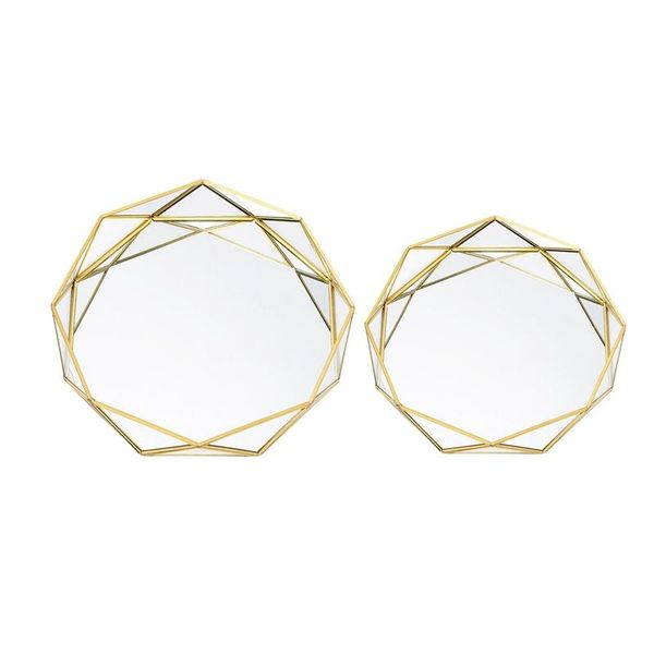 

bathroom storage & organization 2pcs ins nordic golden western cake dessert plates geometric round glass plate cosmetic jewelry tray decorat
