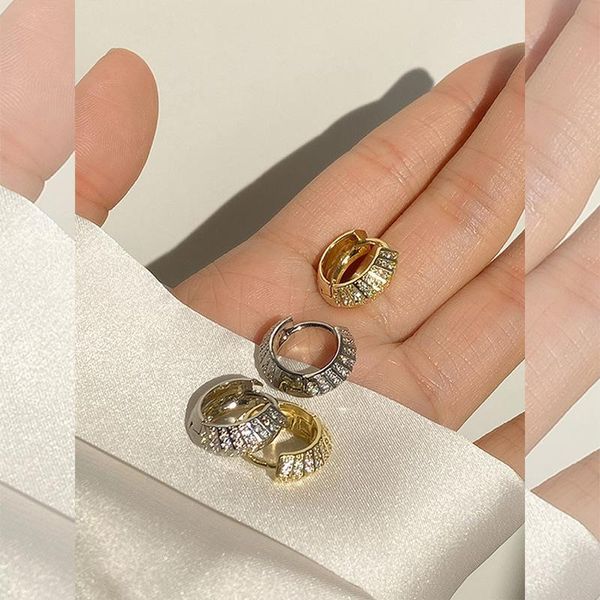 

hoop & huggie minar french sparkly cz cubic zircon chunky rings for women delicate gold silver color round geometric earrings jewelry, Golden;silver