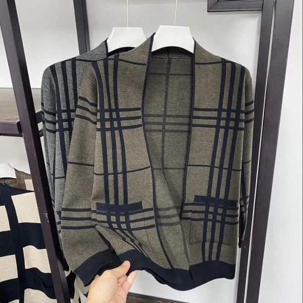 

men's sweaters 2021 autumn and winter jacket knit sweater cardigan plaid long-sleeved spring loose large siz, White;black