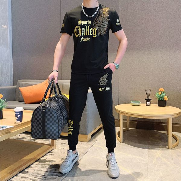 

men's tracksuits drill suit will see students korean version of the trend beautiful ice silk sleeve short men's clothes together w, Gray