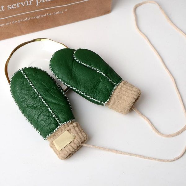 

children's mittens warm sheepskin gloves for boys and girls outdoor windproof winter 4-10 old, White