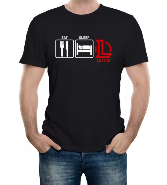 

eat, sleep, league mens t-shirt inspired gaming computer strategy, White;black