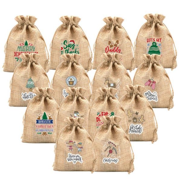 

gift wrap 14pcs linen jute drawstring bag candy pouch burlap sack for kids party favors bolsas de papel natal packaging box