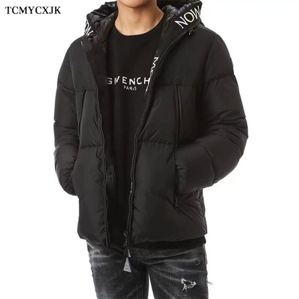 

men's winter down jacket fashion embroidered letters hooded men plus size loose casual warm s 211214, Black