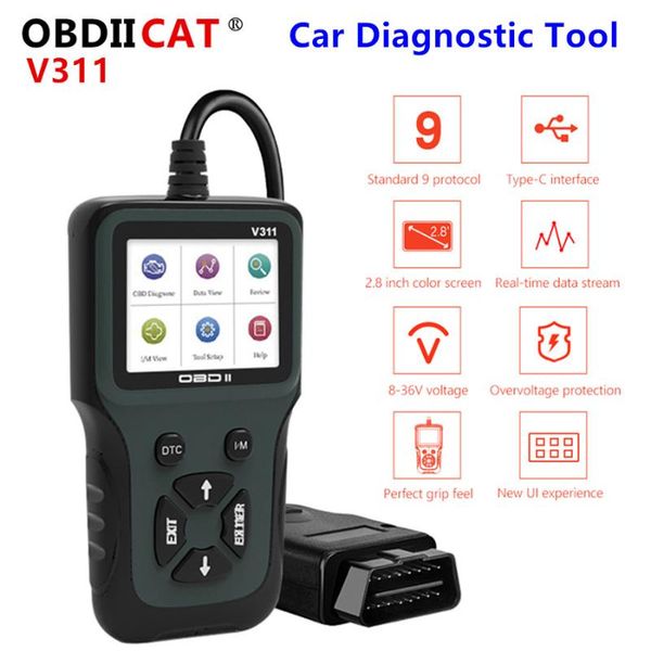 

code readers & scan tools obdiicat- v311 obd2 scanner auto reader car diagnostic tool handheld 4-language backlit color lcd display