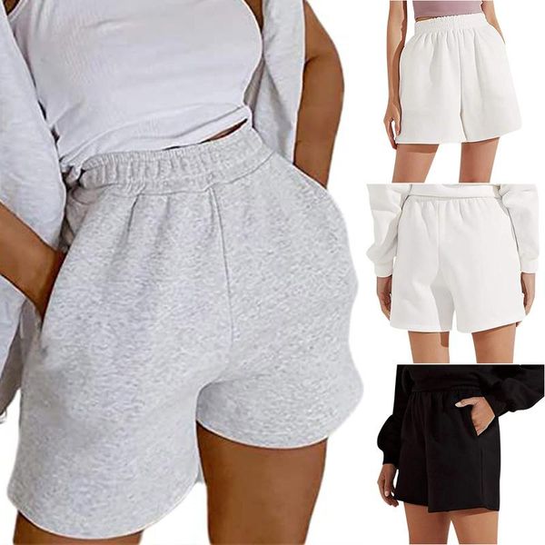 

women's shorts 2021 summer cotton women casual loose elastic high waist pockets solid jogger sweatpants straight wide leg, White;black