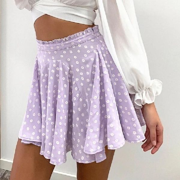 

skirts 2021 women a line mini floral daisy print skirt for girls high waisted kawaii bottom clothes, Black