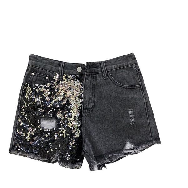 

women's jeans 2021 summer fashion black hole denim short pants women korean sequins thin high waist wide leg tide q1368, Blue