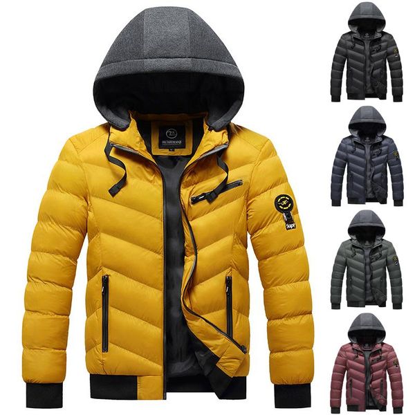 

men's down & parkas 2021 fashion sell winter warm mens sports outerwear hooded zipper cotton padded male hoodies solid casual jacket co, Black