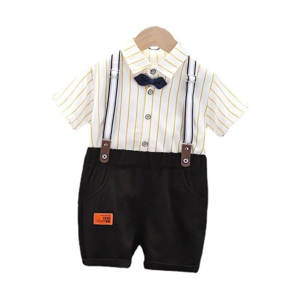 

fashion summer baby boys clothes suit children cotton shirt strap shorts 2pcs/set toddler gentleman clothing kids tracksuits sets, White