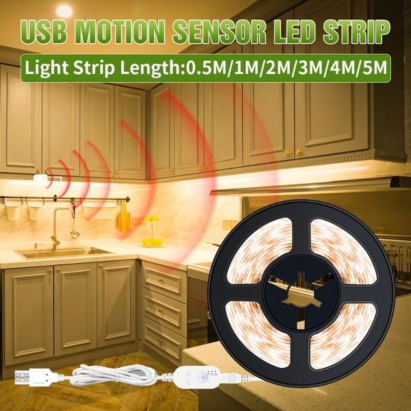 

strip lamp led under cabinet lights pir motion sensor light usb 5v smart auto on off flexible tape for bedroom wardrobe