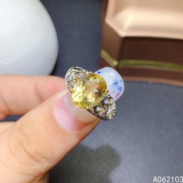 

cluster rings kjjeaxcmy fine jewelry 925 sterling silver inlaid citrine women's personality exquisite oval adjustable gem ring support, Golden;silver