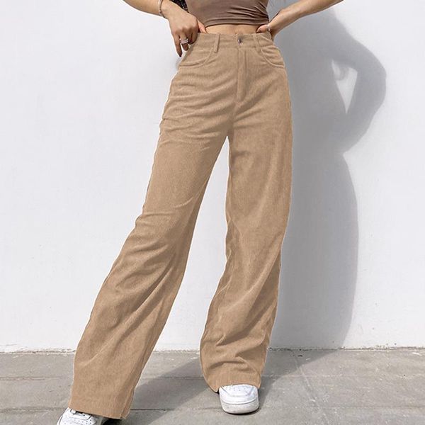 

women's pants & capris corduroy winter warm for women straight pockets high waist leg trousers solid, Black;white