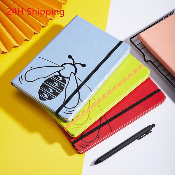 

notepads 2021 a5 hard surface leather strap notebook office creative notepad elastic band diary planner kawaii supplies, Purple;pink