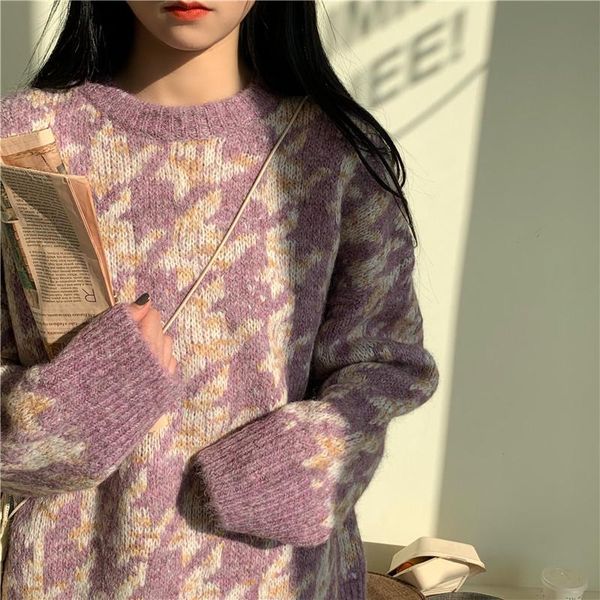 

vintage sweater women pullovers loose outerwear 2021 autumn winter all-match long-sleeved lazy knit sweaters m802 women's, White;black