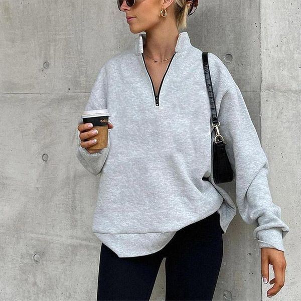 

women's hoodies & sweatshirts 2021 winter warm casual long sleeve autumn fashion solid soft women sweatshirt ladies zipper loose pullov, Black