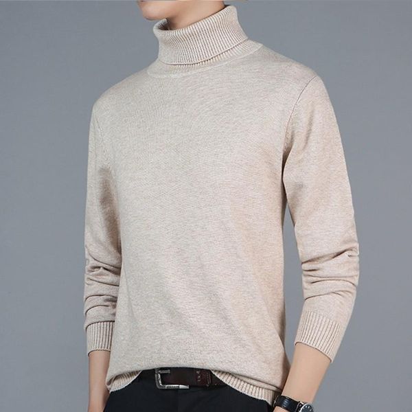 

men's sweaters 2021 spring fashion slim fit korean high neck sweater solid color base tight knit plush thickened wear, White;black