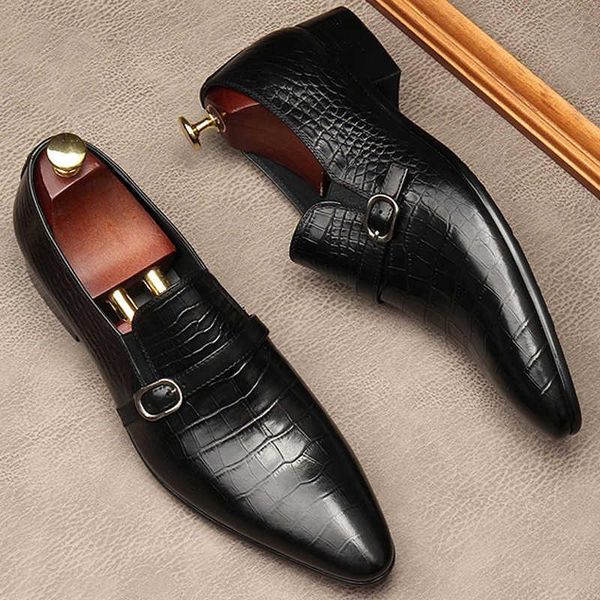 

dress shoes casual men oxford leather genuine suit slip on business wedding pointed toe formal italian hasp shoe lofers, Black