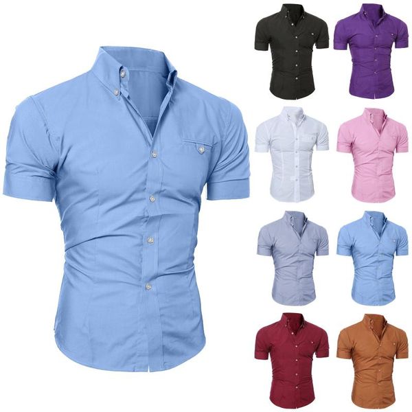 

men's casual shirts business male short sleeve button blouse turn down collar pullover formal office clothing, White;black