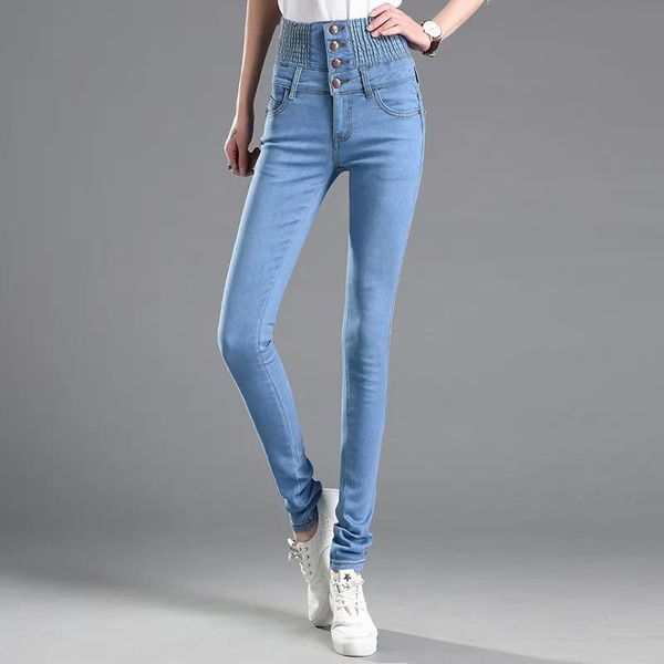 

women's jeans stretch waist womens denim pants 2021 spring autumn skinny elastic korean fashion casual all-match trousers, Blue