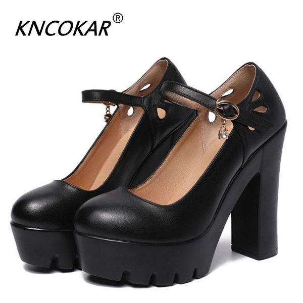 

dress shoes autumn buckle block heels office ladies 2021 13cm leather pumps women high heel party wedding, Black