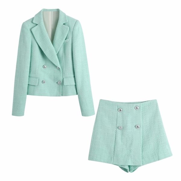 

women two pieces set tweed texture blazers and shorts suit fashion casual chic lady outfits & suit 210517, White