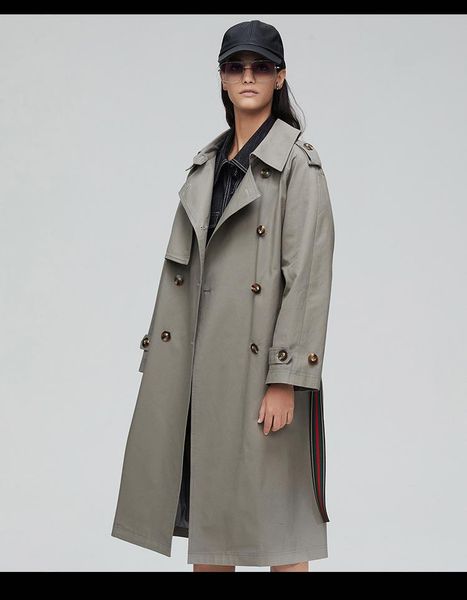 

women's trench coats 2021 autumn double-breasted coat brand design england style belt windbreaker women overcoat a634, Tan;black
