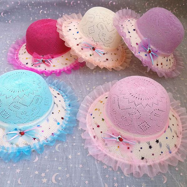 

children's knitted hat summer korean girls sunscreen princess beach hat fisherman's sun, Yellow