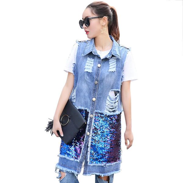 

women's trench coats 2021 spring autumn women denim jacket ladies holes sleeveless vest jackets fashion casual female harajuku jean coa, Tan;black