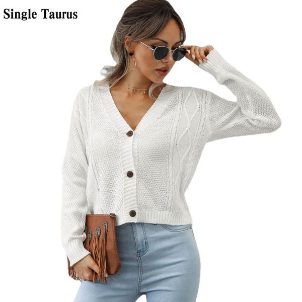 

women's knits & tees female white cardigan 2021 fall spring fashion casual v neck knitting cute knitted crop button cropped women
