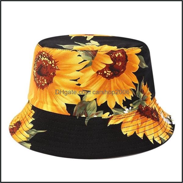 Hüte, Schals Handschuhe Aessoriesprinted Sunflower Bucket Hat Caps Fisherman Panama Cotton Layer Fabric Sun Hats Casual Unisex Fashion Flat W