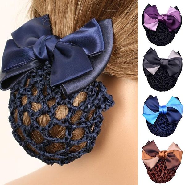 

hair clips & barrettes bow barrette clip women stylish official lady cover net tulle bowknot bun snood hairgrip headband hairnet, Golden;silver