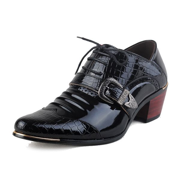 

dress shoes estilo britÃ¢nico masculino patente couro vestido sapatos de dedo apontado altura aumentando 5 cm clÃ¡ssico cavalheiro o, Black
