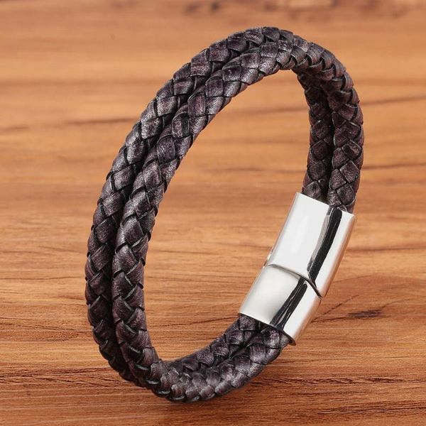 

classic women men's bracelet magnetic clasp stainless steel leather for special birthday present charm bangle jewelry bracelets, Golden;silver